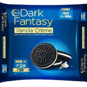 Sunfeast Dark Fantasy Vanilla Crème, 249g, Dark Crunchy Biscuit with Smooth Vanilla Crème