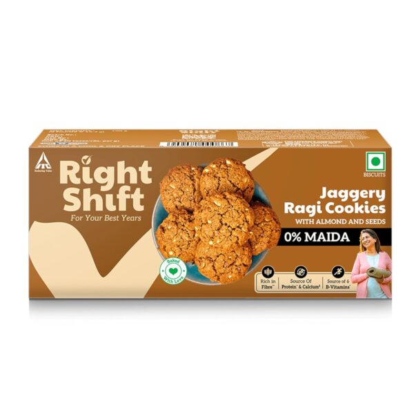 ITC Right Shift Jaggery Ragi Cookies, 100g | No Maida Biscuits, No Refined Sugar, Sugar Free Cookies | High Fibre Digestive Biscuits, Protein Cookies,...